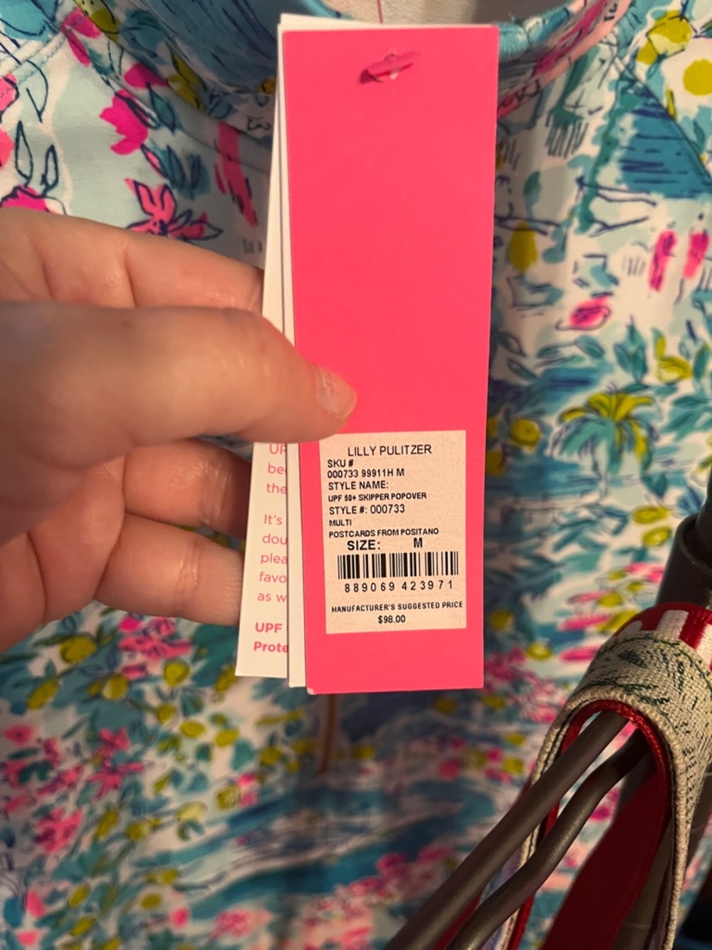 Tropical Floral Quarter-Zip Pullover - Aqua, Pink, Yellow - Picture 5 of 6